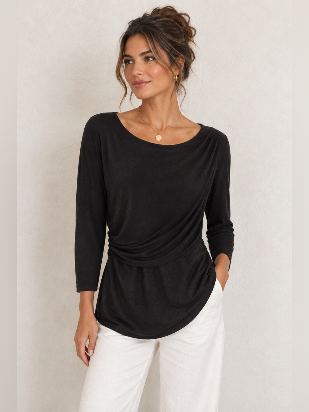 White House Black Market Draped Black Blouse
